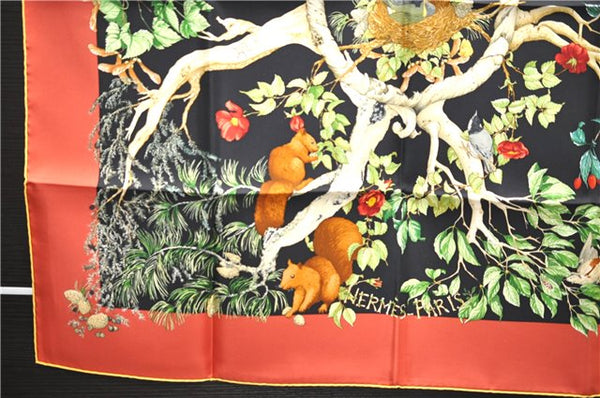 Authentic HERMES Carre 90 Scarf "AU COEUR DES BOIS" Silk Yellow Box 9230E