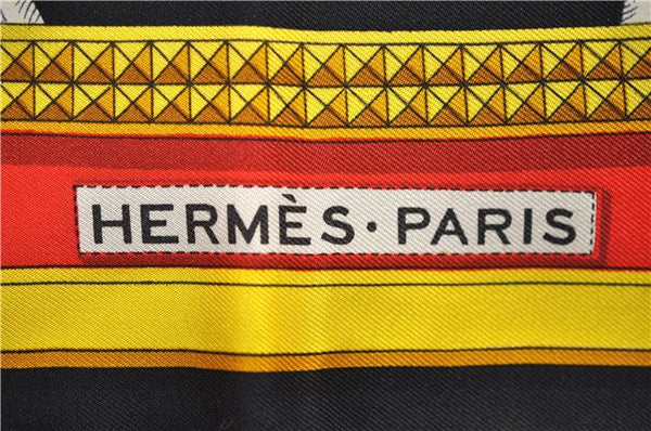 Authentic HERMES Carre 90 Scarf "GRAND APPARAT" Silk Black 9234D