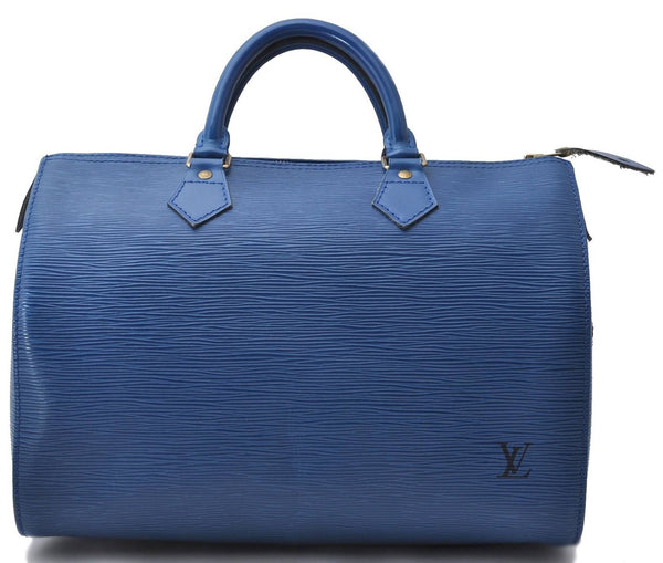 Authentic Louis Vuitton Epi Speedy 30 Hand Bag Blue M43005 LV 9237C