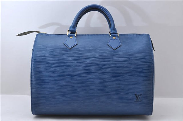 Authentic Louis Vuitton Epi Speedy 30 Hand Bag Blue M43005 LV 9237C