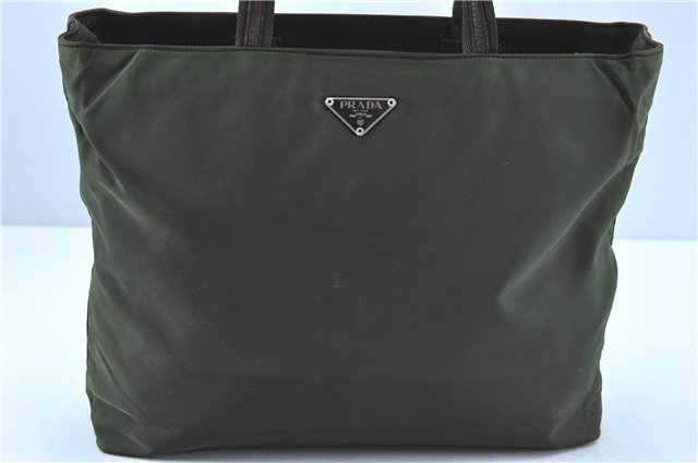 Authentic PRADA Nylon Leather Shoulder Tote Bag Khaki Green 9238B