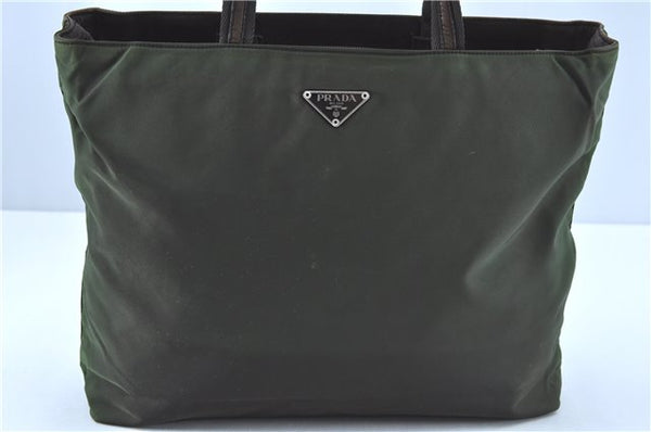 Authentic PRADA Nylon Leather Shoulder Tote Bag Khaki Green 9238B