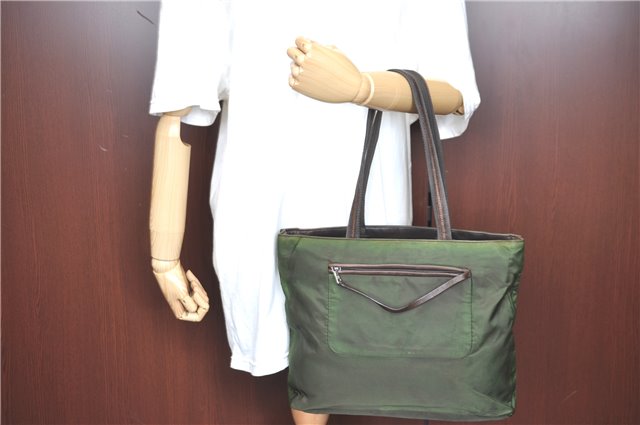 Authentic PRADA Nylon Leather Shoulder Tote Bag Khaki Green 9238B