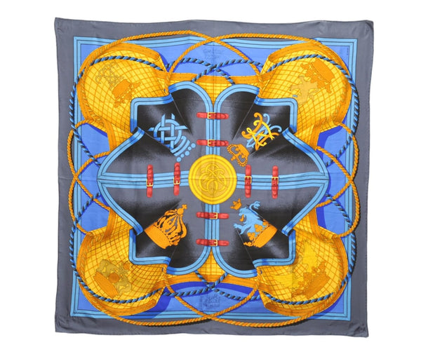 Authentic HERMES Carre 90 Scarf "GRANDE TENUE" Silk Gray 9239D