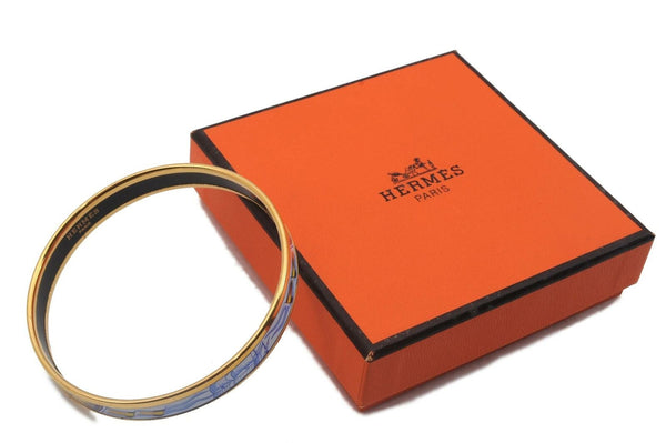 Authentic HERMES Email PM Bangle Ship Sail Motif Gold Blue Yellow Box 9241A