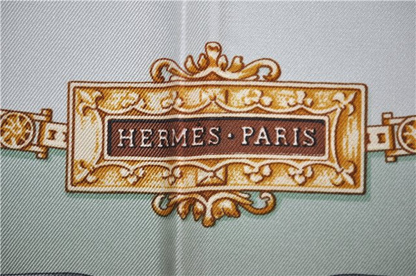 Authentic HERMES Carre 90 Scarf "Buckingham Palace" Silk Light Green PB 9242D