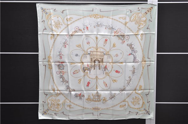 Authentic HERMES Carre 90 Scarf "Buckingham Palace" Silk Light Green PB 9242D