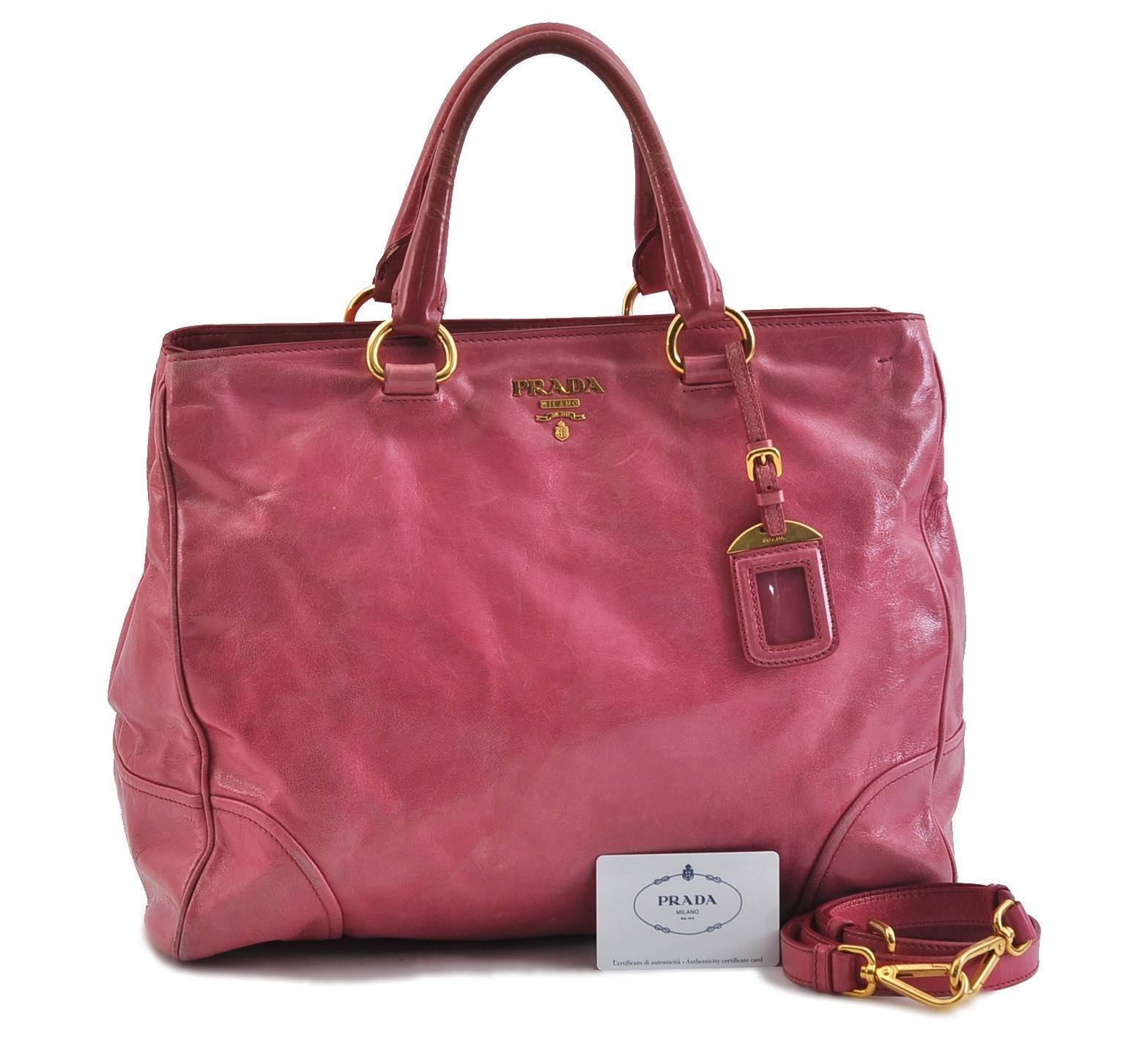 Authentic PRADA VITELLO SHINE 2Way Leather Shoulder Tote Bag BN2325 Pink 9243B