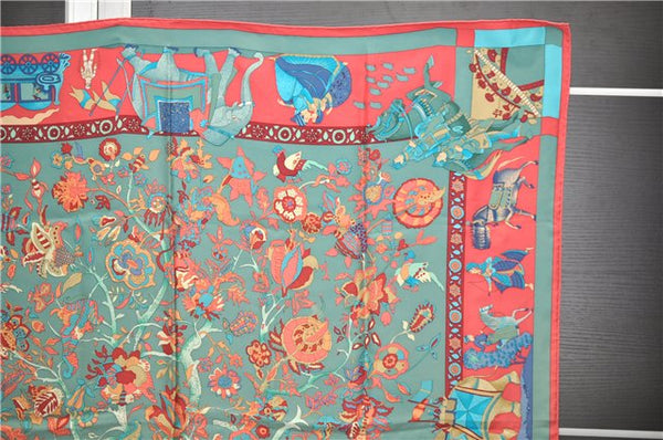 Authentic HERMES Carre 90 Scarf "INDIENNES" Silk Pink 9244D