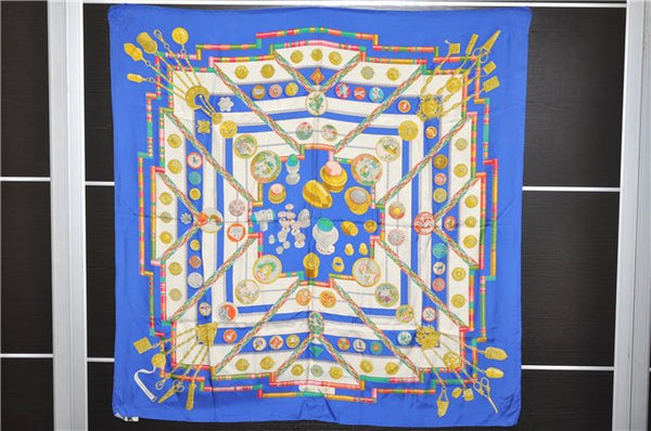 Authentic HERMES Carre 90 Scarf "Petite main" Silk Blue 9245D