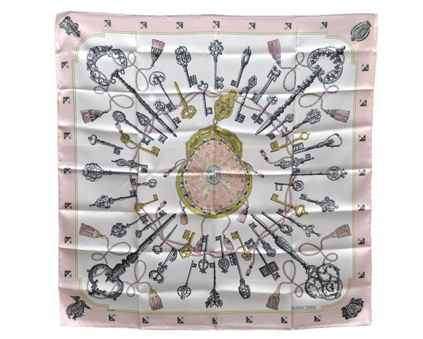 Authentic HERMES Carre 90 Scarf "LES CLES" Silk Pink 9247D