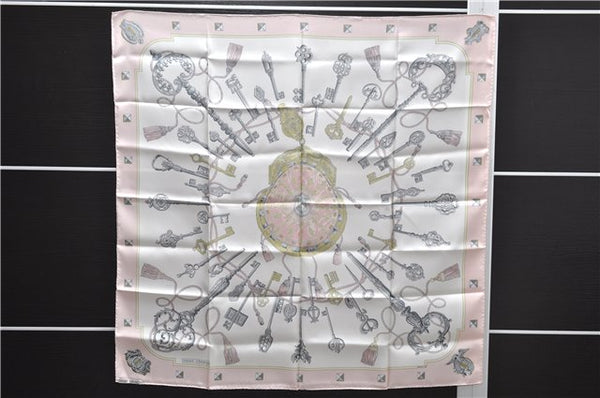 Authentic HERMES Carre 90 Scarf "LES CLES" Silk Pink 9247D