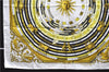 Authentic HERMES Carre 90 Scarf "DIES ET HORE" Silk White 9248D