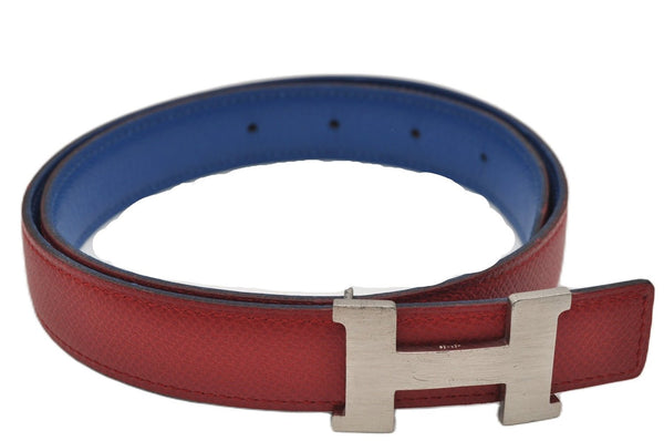 Authentic HERMES Mini Constance Leather Belt Size 65cm 25.6" Red Blue 9249E