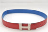 Authentic HERMES Mini Constance Leather Belt Size 65cm 25.6" Red Blue 9249E