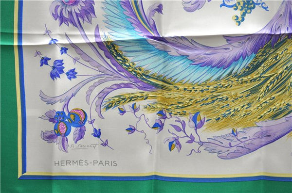 Authentic HERMES Carre 90 Scarf "CERES" Silk Green 9250D