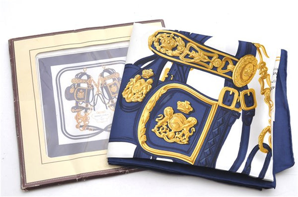 Authentic HERMES Carre 90 Scarf "BRIDES de GALA par" Silk Navy Box 9251D