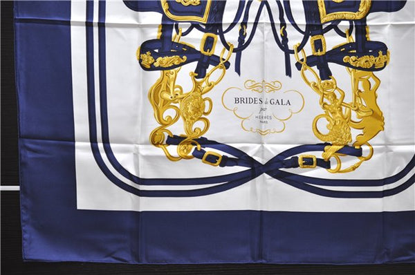 Authentic HERMES Carre 90 Scarf "BRIDES de GALA par" Silk Navy Box 9251D