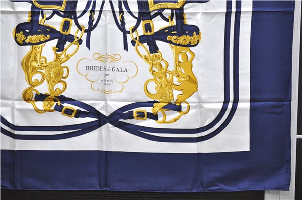 Authentic HERMES Carre 90 Scarf "BRIDES de GALA par" Silk Navy Box 9251D