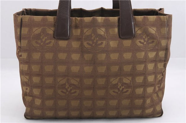 Authentic CHANEL New Travel Line Shoulder Tote Bag Nylon Leather Brown 9255E
