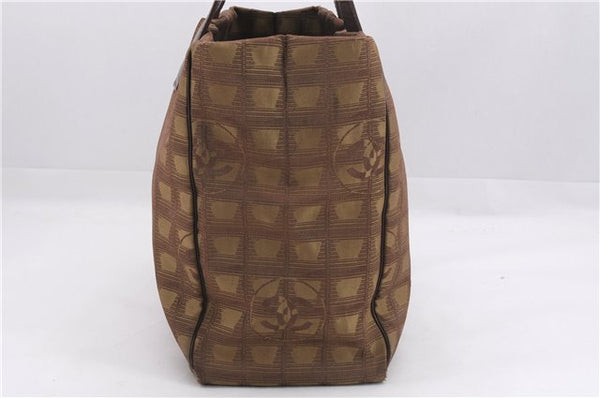 Authentic CHANEL New Travel Line Shoulder Tote Bag Nylon Leather Brown 9255E