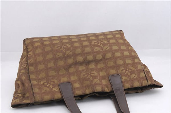 Authentic CHANEL New Travel Line Shoulder Tote Bag Nylon Leather Brown 9255E