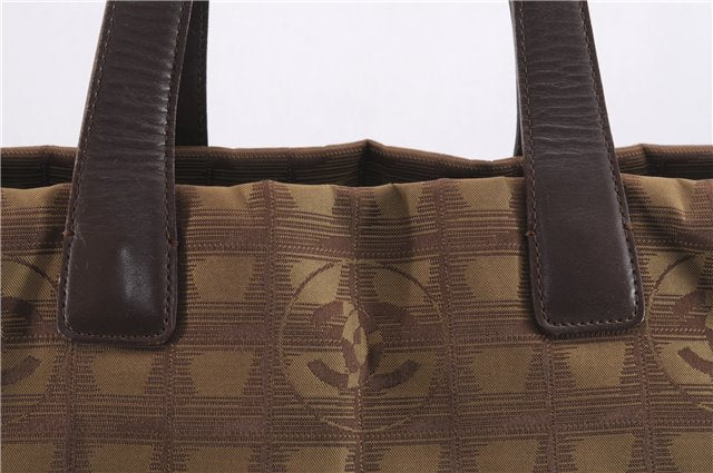 Authentic CHANEL New Travel Line Shoulder Tote Bag Nylon Leather Brown 9255E