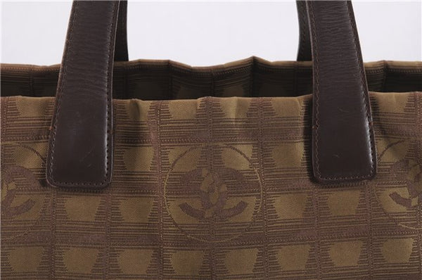 Authentic CHANEL New Travel Line Shoulder Tote Bag Nylon Leather Brown 9255E