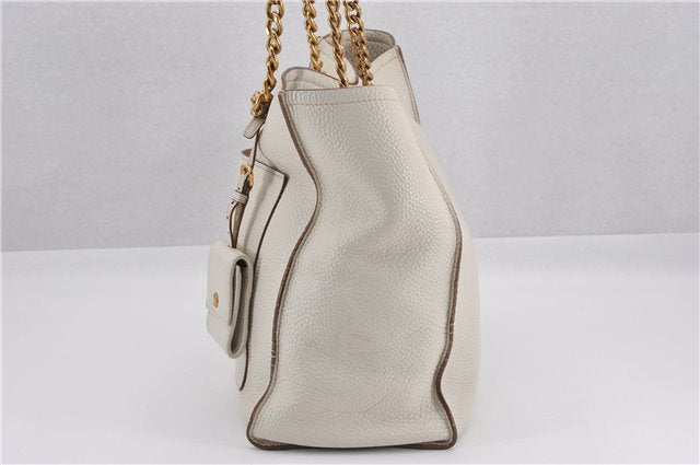 Authentic PRADA Vintage Leather Nappa Chain Shoulder Tote Bag Ivory 9260F