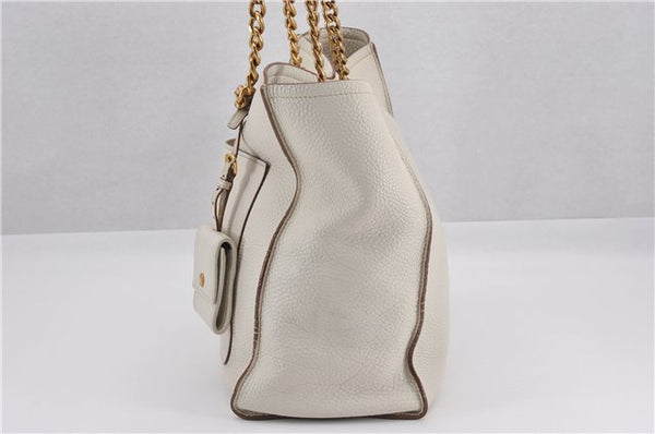 Authentic PRADA Vintage Leather Nappa Chain Shoulder Tote Bag Ivory 9260F