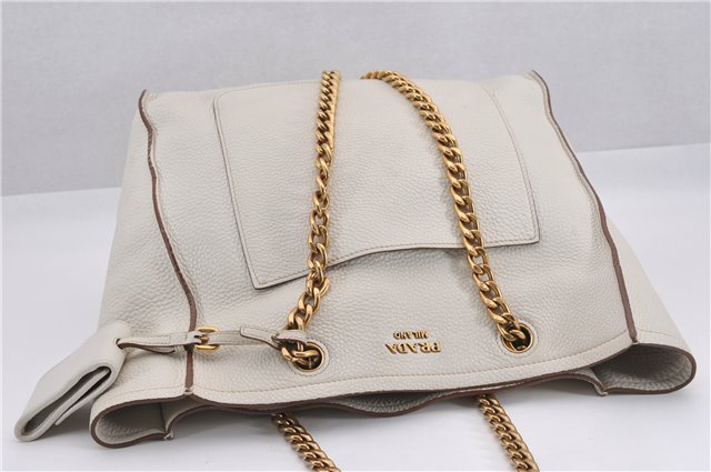 Authentic PRADA Vintage Leather Nappa Chain Shoulder Tote Bag Ivory 9260F
