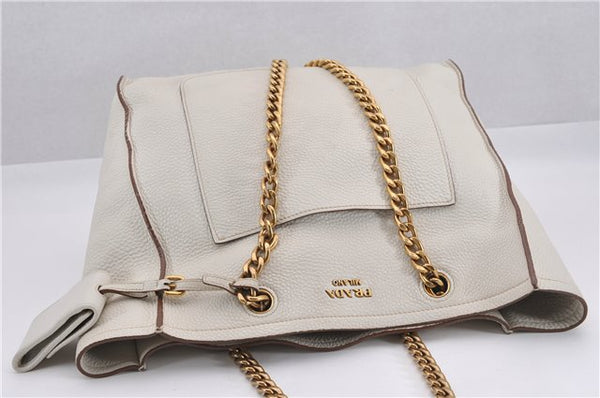 Authentic PRADA Vintage Leather Nappa Chain Shoulder Tote Bag Ivory 9260F