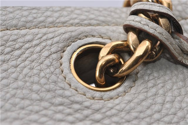 Authentic PRADA Vintage Leather Nappa Chain Shoulder Tote Bag Ivory 9260F