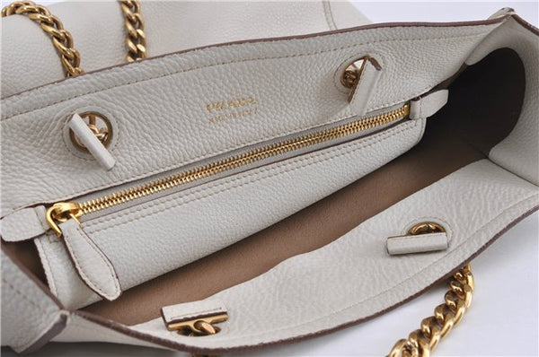 Authentic PRADA Vintage Leather Nappa Chain Shoulder Tote Bag Ivory 9260F