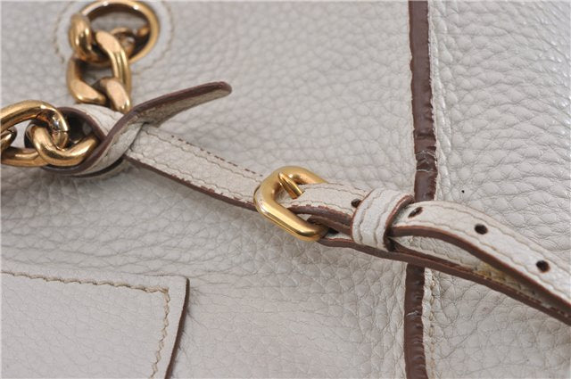 Authentic PRADA Vintage Leather Nappa Chain Shoulder Tote Bag Ivory 9260F