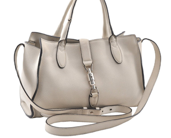 Authentic GUCCI Jackie 2Way Shoulder Hand Tote Bag Leather 365460 Ivory 9261F