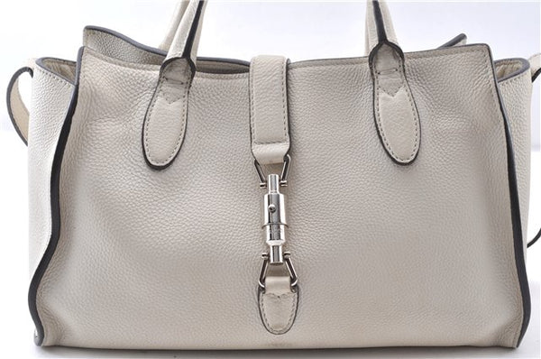 Authentic GUCCI Jackie 2Way Shoulder Hand Tote Bag Leather 365460 Ivory 9261F