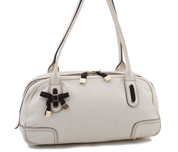 Auth GUCCI Sherry Line Princy Ribbon Shoulder Bag Leather 161720 Ivory 9262B