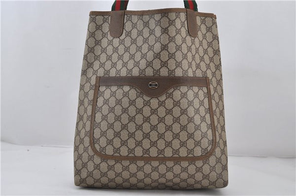 Authentic GUCCI Web Sherry Line Shoulder Tote Bag GG PVC Leather Brown 9267E