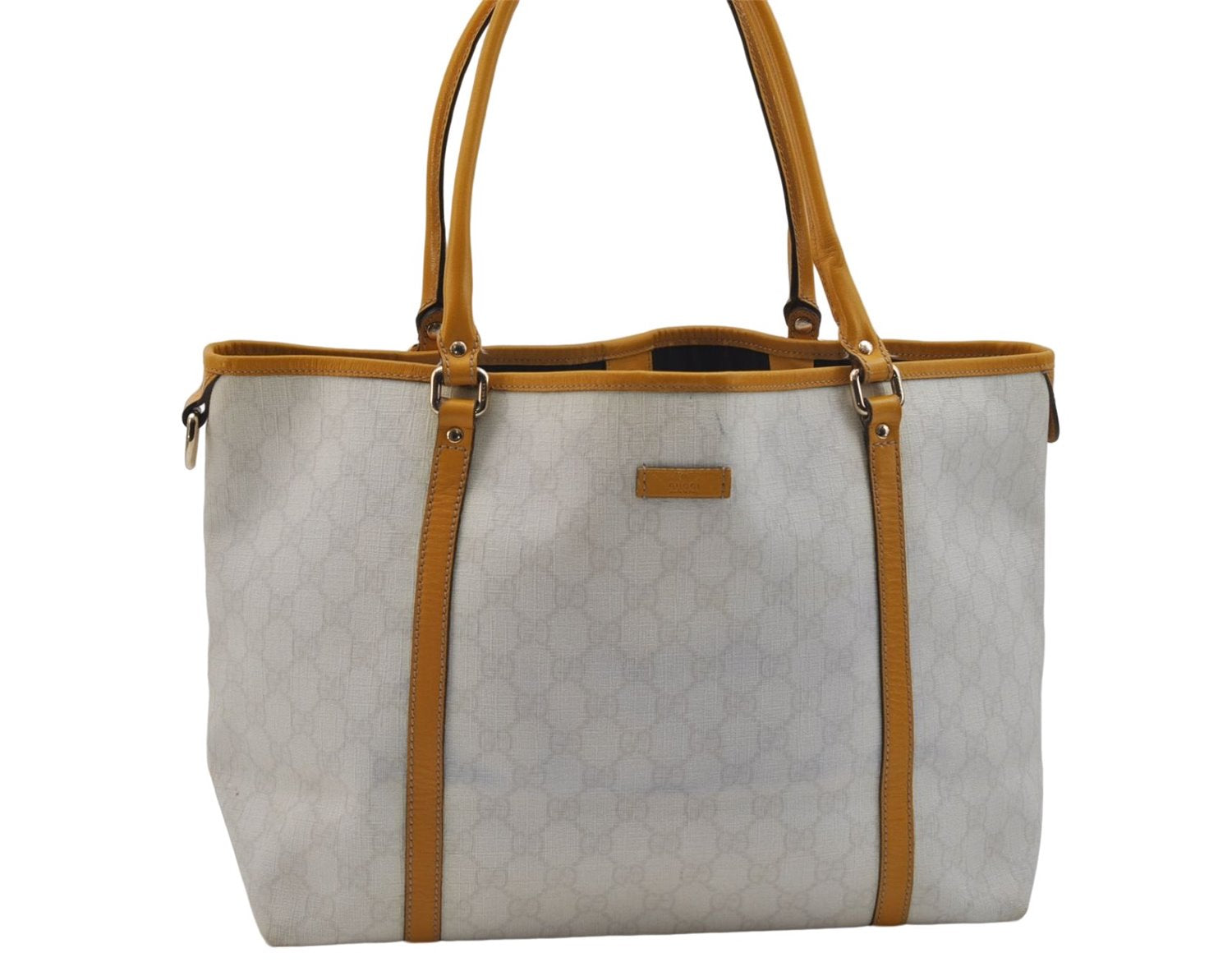 Authentic GUCCI Shoulder Tote Bag GG PVC Leather 197953 White Yellow 9272D
