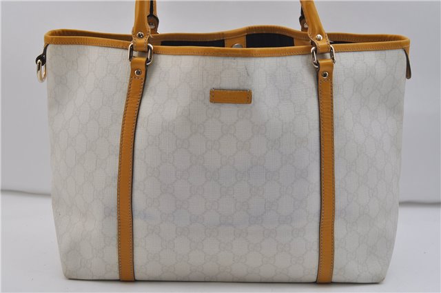 Authentic GUCCI Shoulder Tote Bag GG PVC Leather 197953 White Yellow 9272D