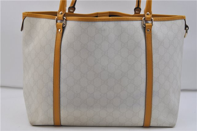 Authentic GUCCI Shoulder Tote Bag GG PVC Leather 197953 White Yellow 9272D