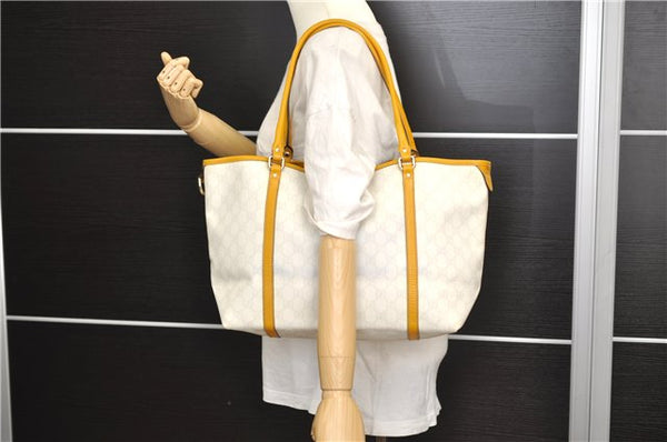 Authentic GUCCI Shoulder Tote Bag GG PVC Leather 197953 White Yellow 9272D
