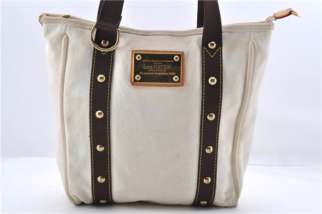 Authentic Louis Vuitton Antigua Cabas MM Tote Bag White Brown M40036 LV 9284C