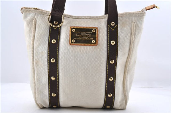 Authentic Louis Vuitton Antigua Cabas MM Tote Bag White Brown M40036 LV 9284C