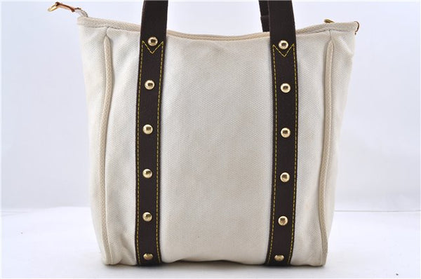 Authentic Louis Vuitton Antigua Cabas MM Tote Bag White Brown M40036 LV 9284C