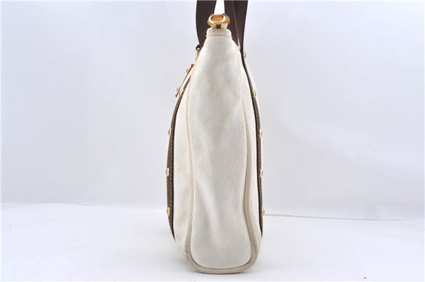 Authentic Louis Vuitton Antigua Cabas MM Tote Bag White Brown M40036 LV 9284C