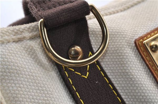 Authentic Louis Vuitton Antigua Cabas MM Tote Bag White Brown M40036 LV 9284C