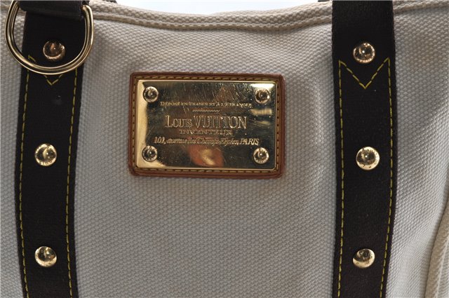 Authentic Louis Vuitton Antigua Cabas MM Tote Bag White Brown M40036 LV 9284C