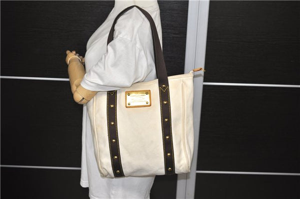 Authentic Louis Vuitton Antigua Cabas MM Tote Bag White Brown M40036 LV 9284C